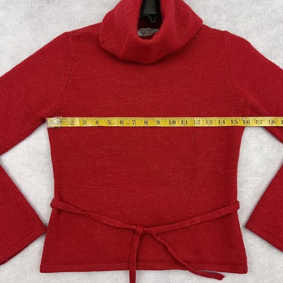 KCKC Turtleneck Lambs Wool Sweater Womens Size Medium Red Glitter - Picture 9 of 13